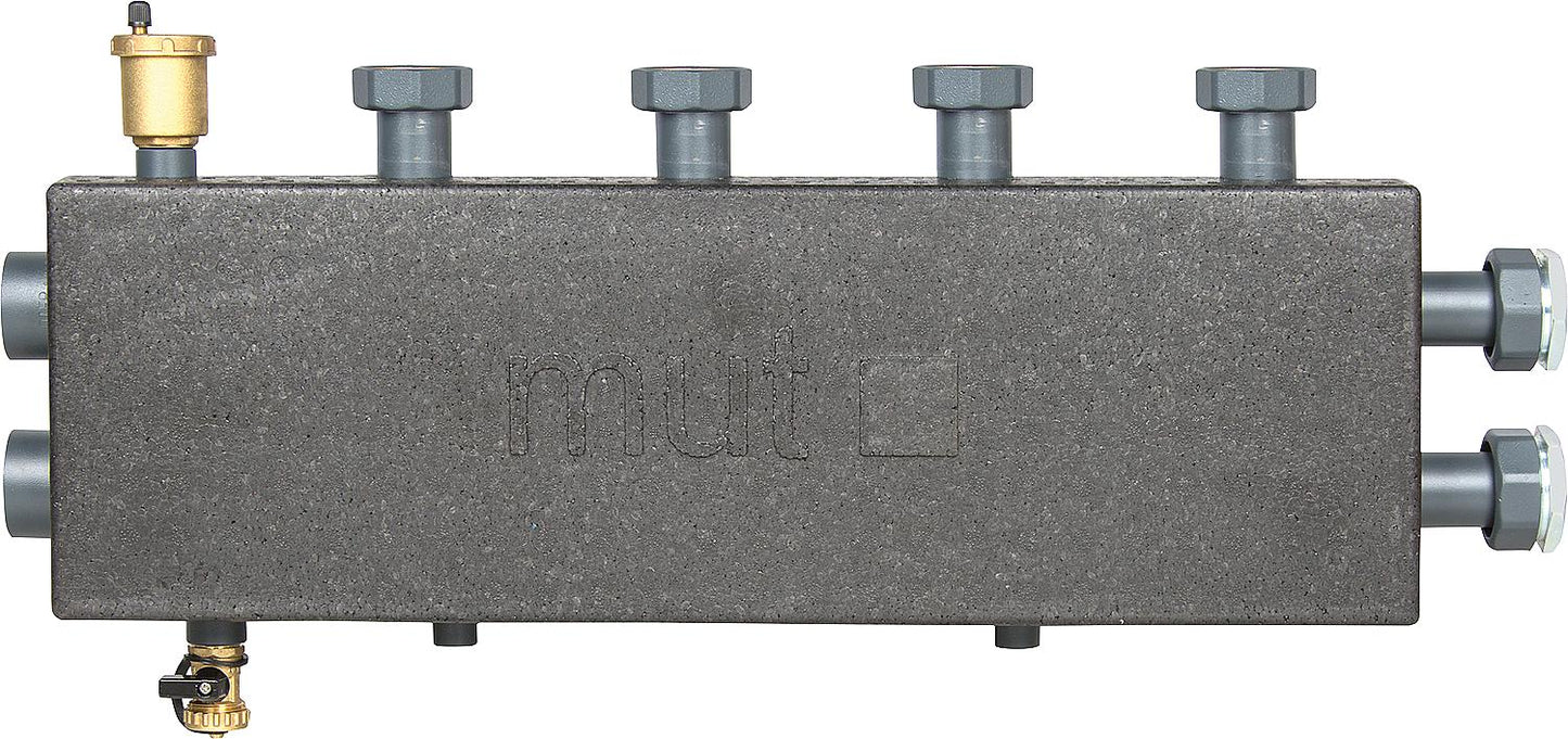 Combination manifold DN 25, 2+1 heating circuits with drain valve and air vent