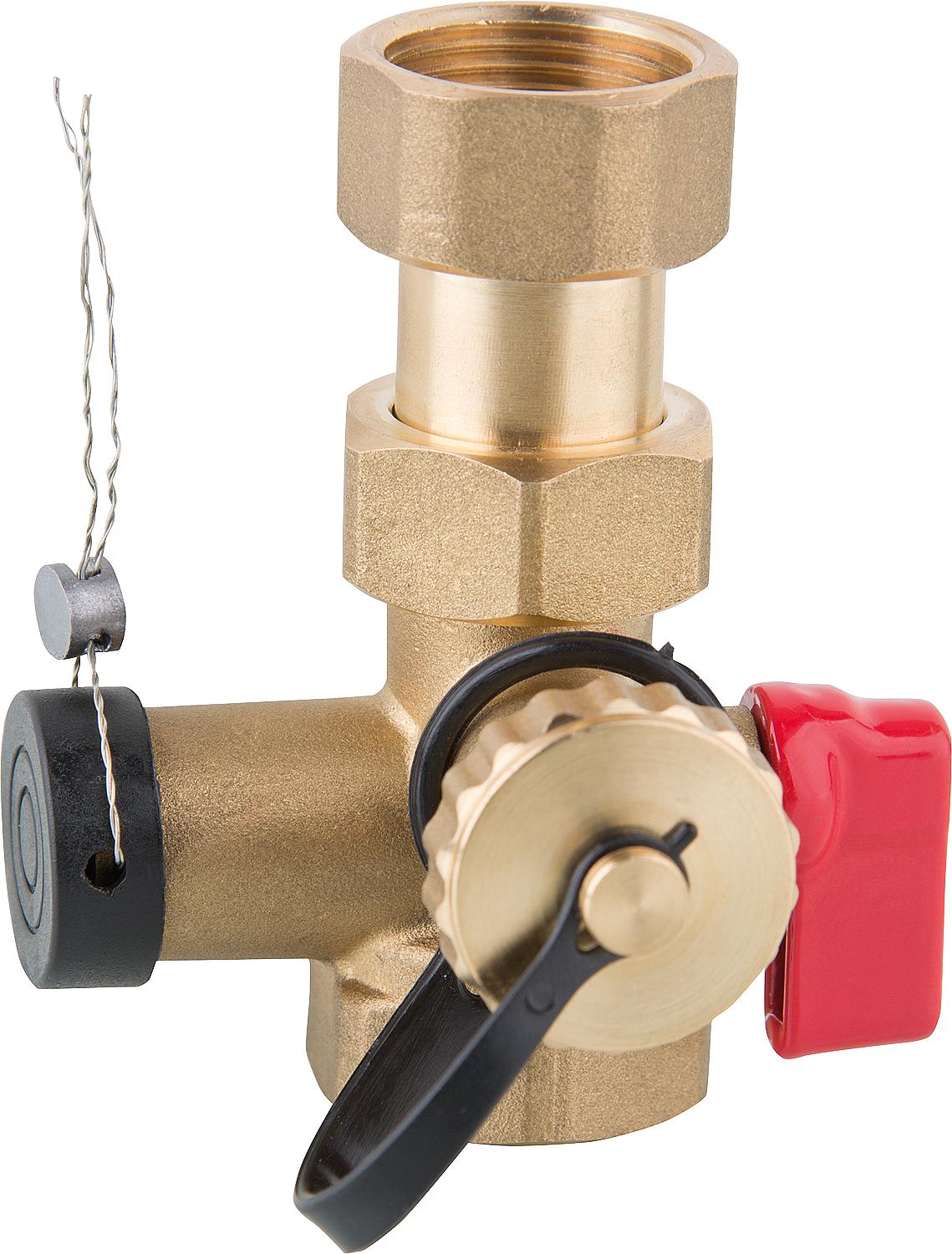 Brass cap valve DN20(3/4") with sealing device and KFE tap