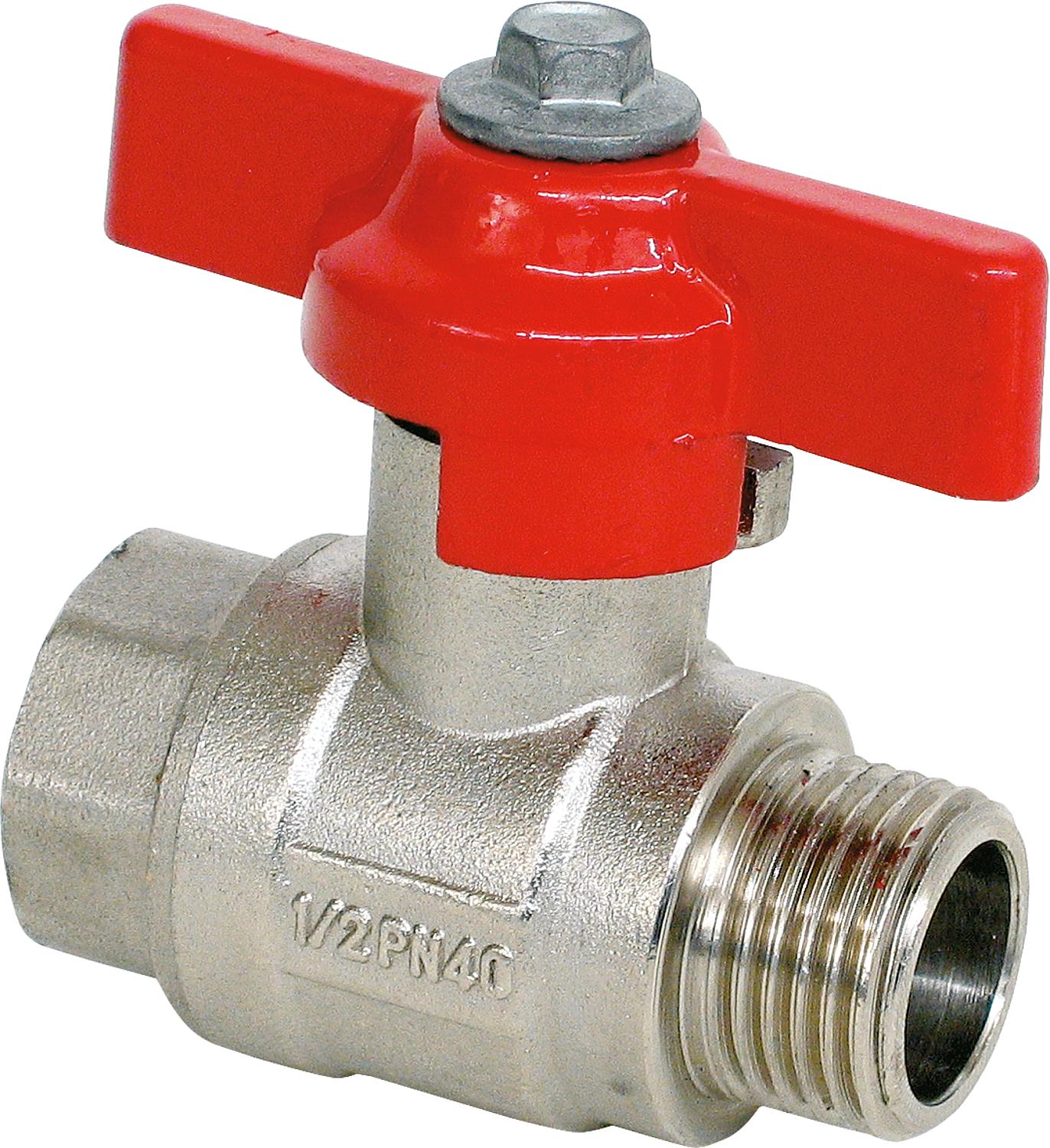 Ball valve with wing handle, female thread x male thread 1/4", PN40, nickel-plated brass