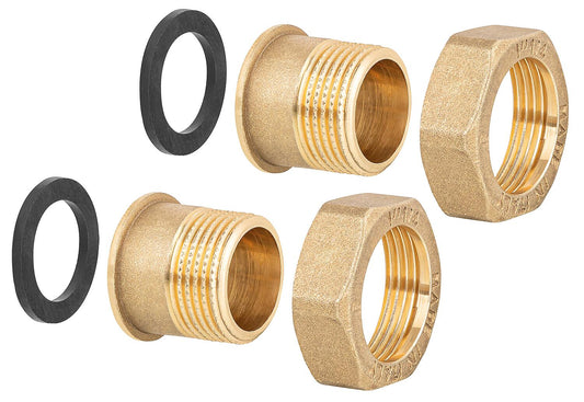Threaded connection fitting 1/2" with 2 union nuts, threaded fittings and sealing rings each