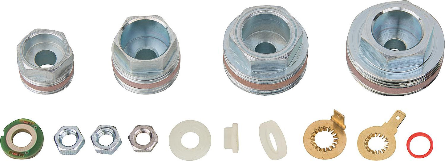 Mounting bag with accessories for enamelled flush-mounted storage tanks with screw-in sockets