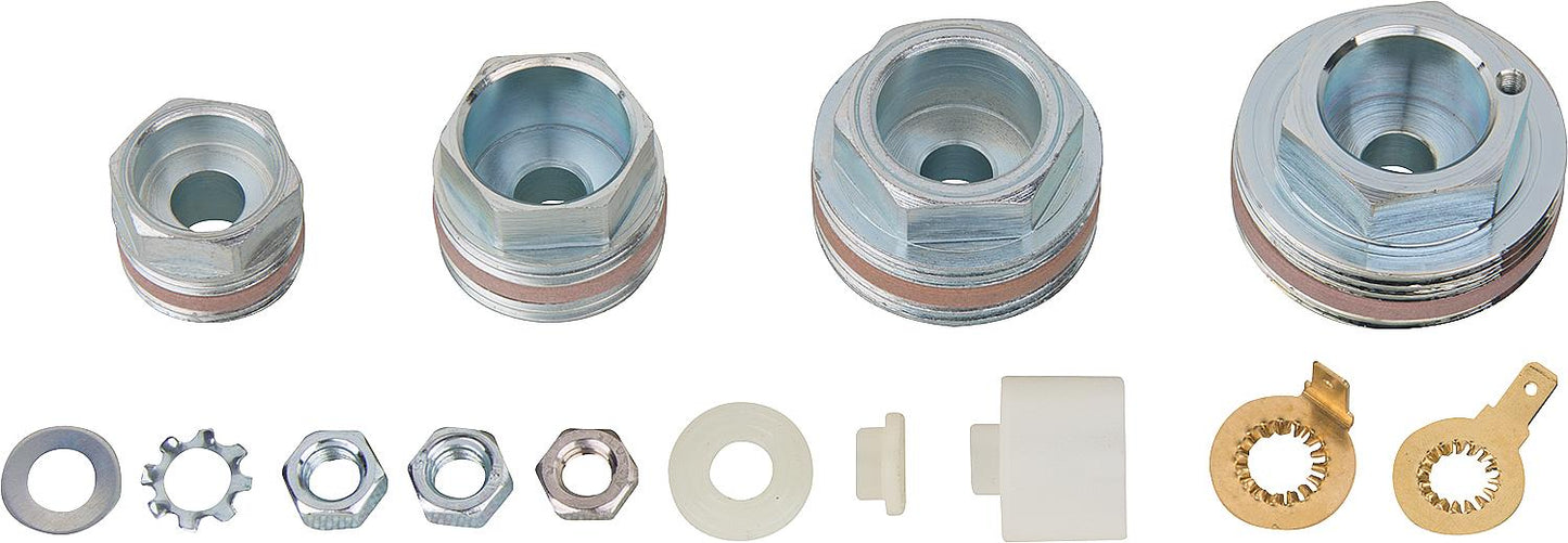 Mounting bag with accessories for enamelled flush-mounted storage tanks with screw-in sockets