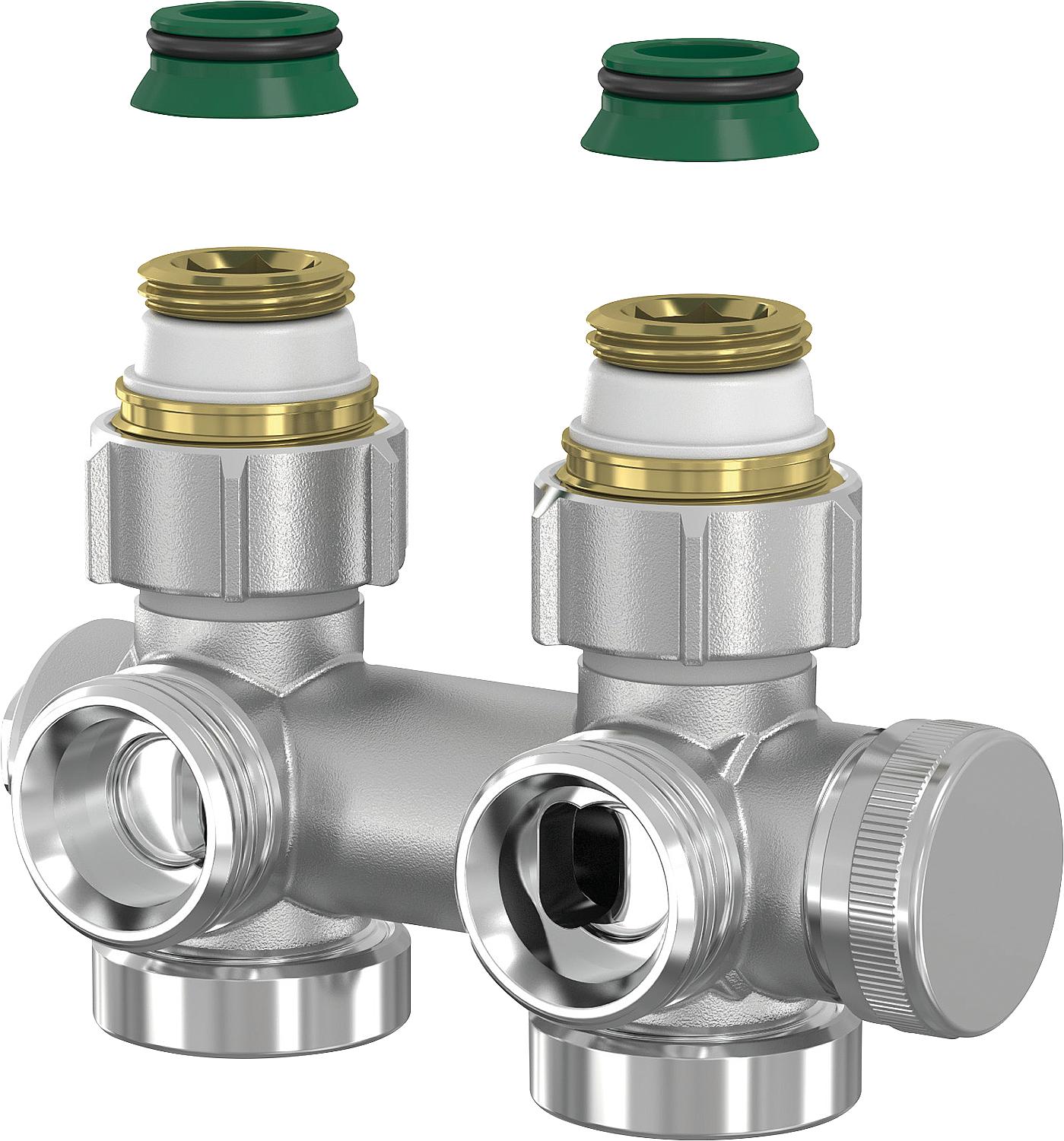 Simplex Universal valve block with drain, for two-pipe systems