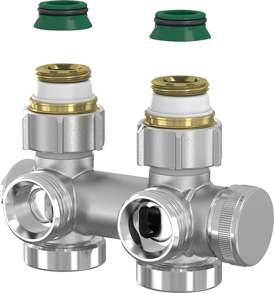 Simplex Universal valve block with drain, for two-pipe systems