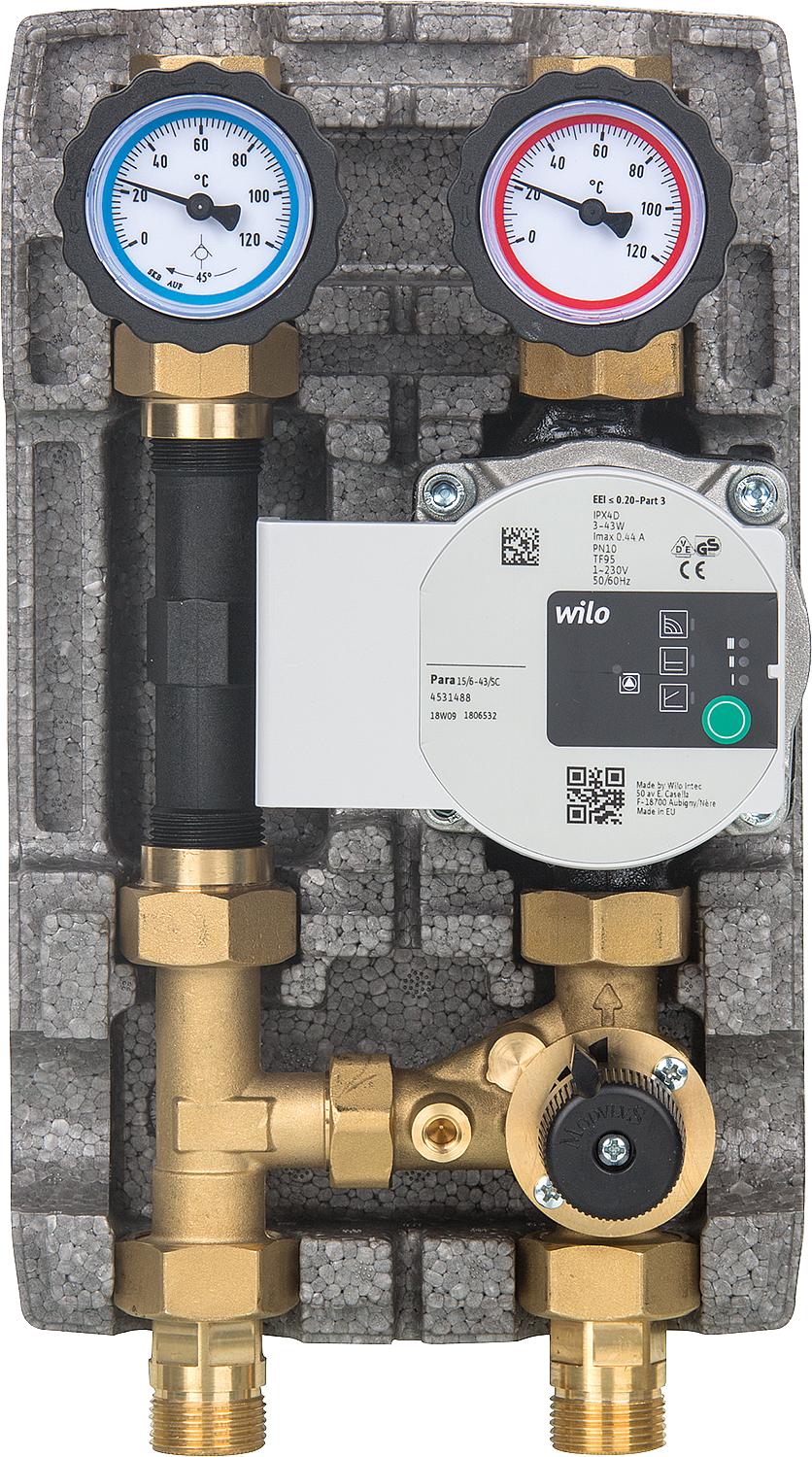 Heating circuit set Easyflow DN20 (3/4"), 3-way mixer, heat meter section, Wilo Para 15/6 SC