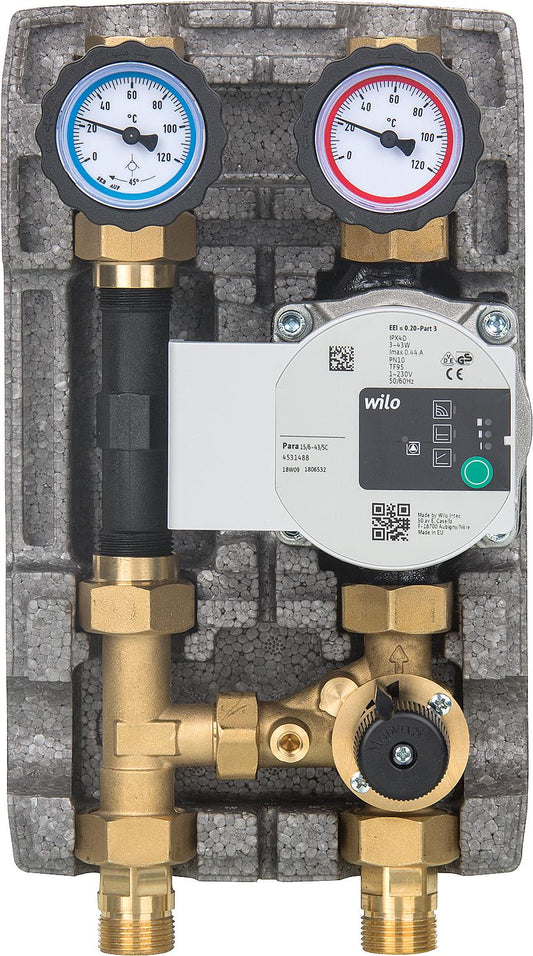 Heating circuit set Easyflow DN20 (3/4"), 3-way mixer, heat meter section, Wilo Para 15/6 SC