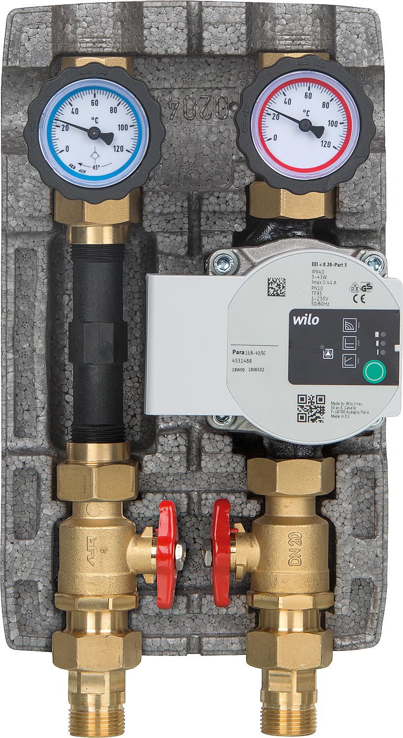 Heating circuit set Easyflow DN20 (3/4"), unmixed, heat meter section, Wilo Para 15/6 SC