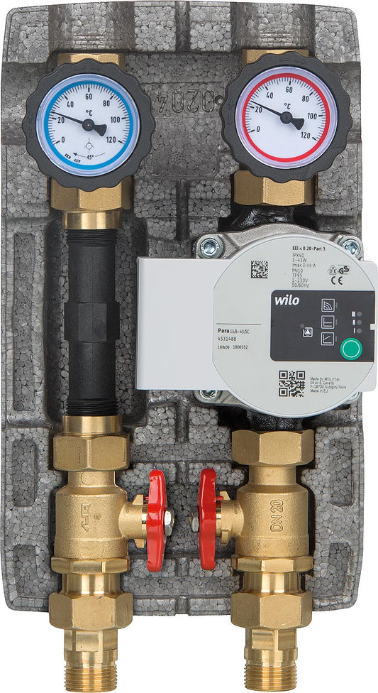 Heating circuit set Easyflow DN20 (3/4"), unmixed, heat meter section, Wilo Para 15/6 SC