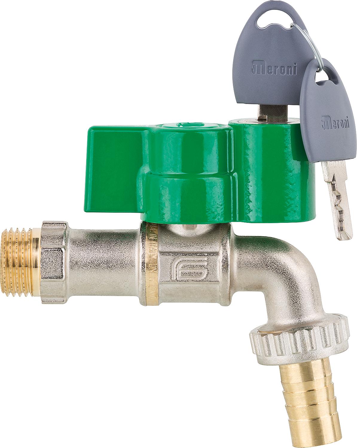 Vanne à bille de sortie Viva avec poignée à ailettes, serrure et clé en aluminium, PN 40