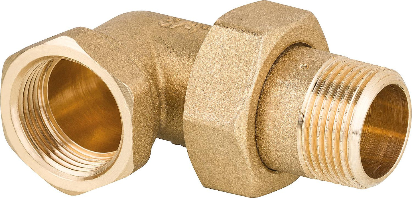 Brass threaded fitting, flat sealing, 90° angle, 1/2" ixa