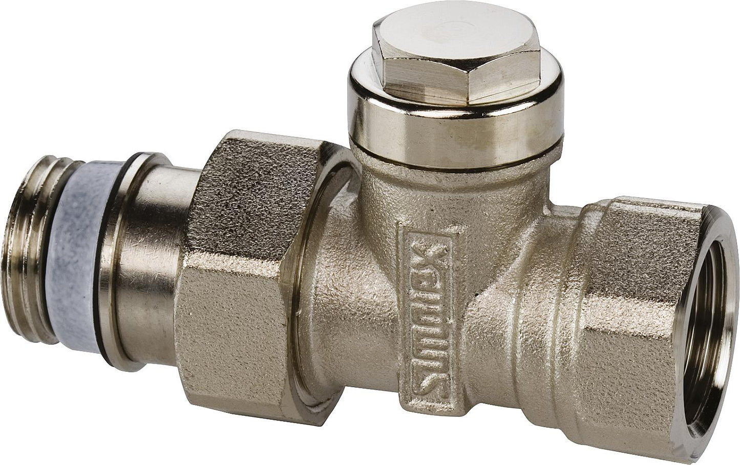 Return fitting type IG/N MS nickel-plated, version: straight through 1/2" male thread x 1/2" female thread