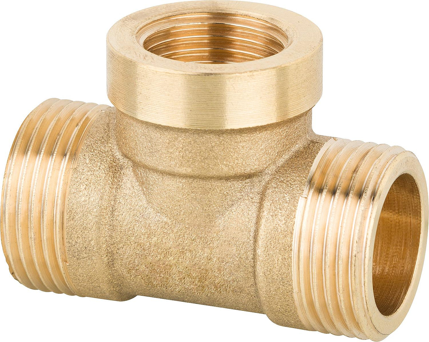 Brass tee DN20 (3/4") male thread x DN15 (1/2") female thread x DN20 (3/4") male thread, flat sealing PN10