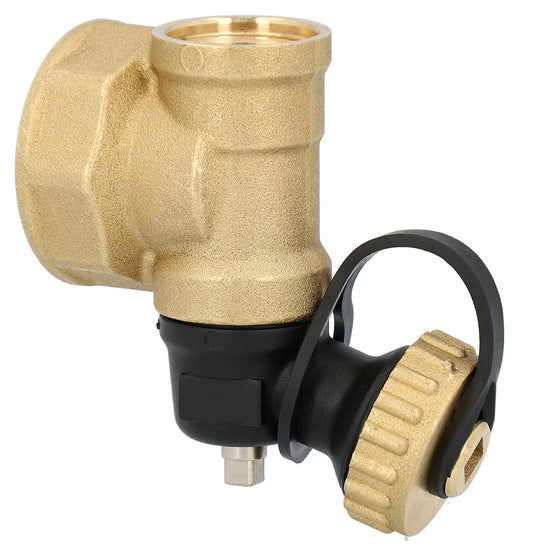 T-piece DN25 (1") female thread brass with socket DN15 (1/2") and drain valve