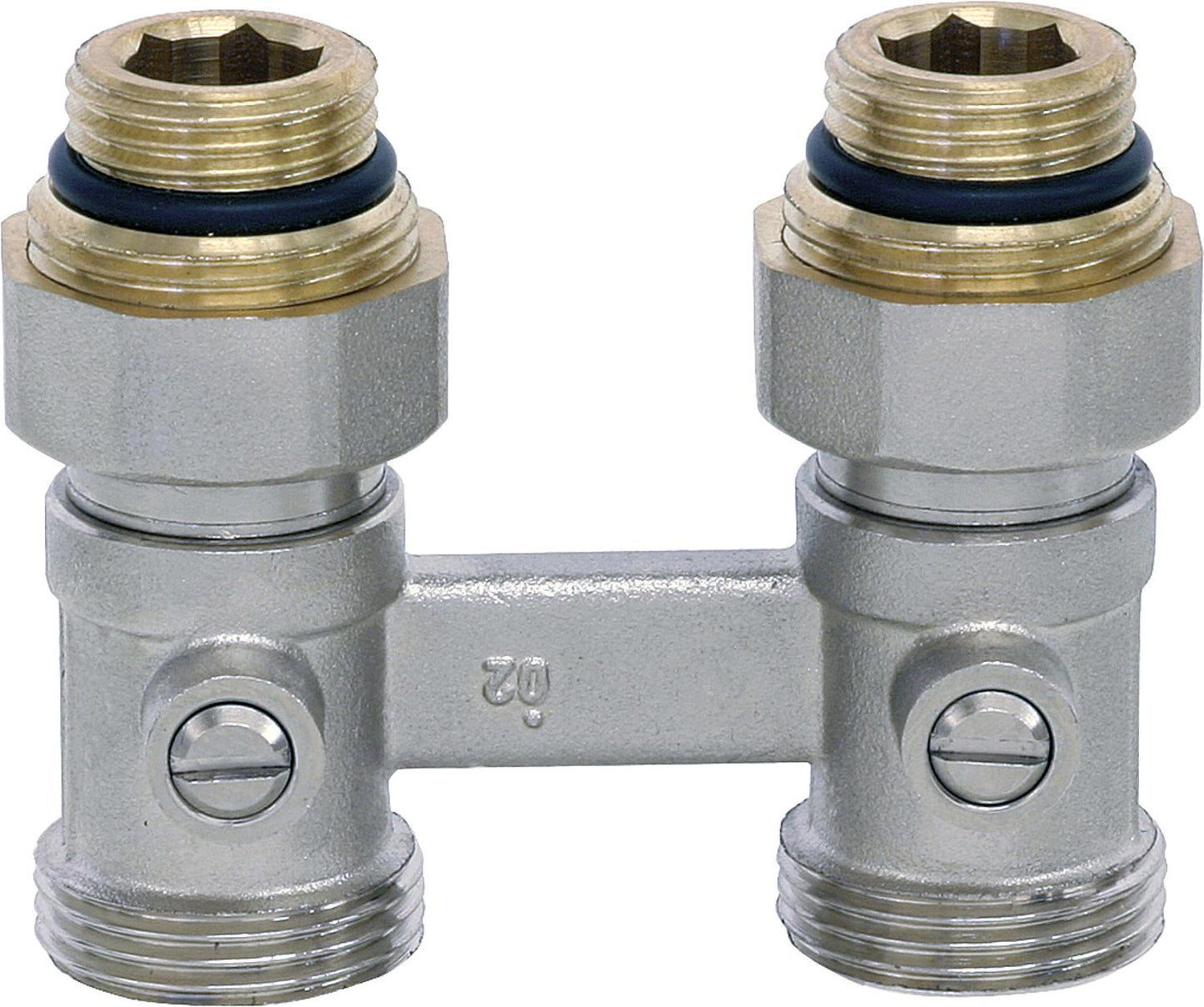 Double ball valve fitting, two-pipe system, 1/2" male thread, straight-through design