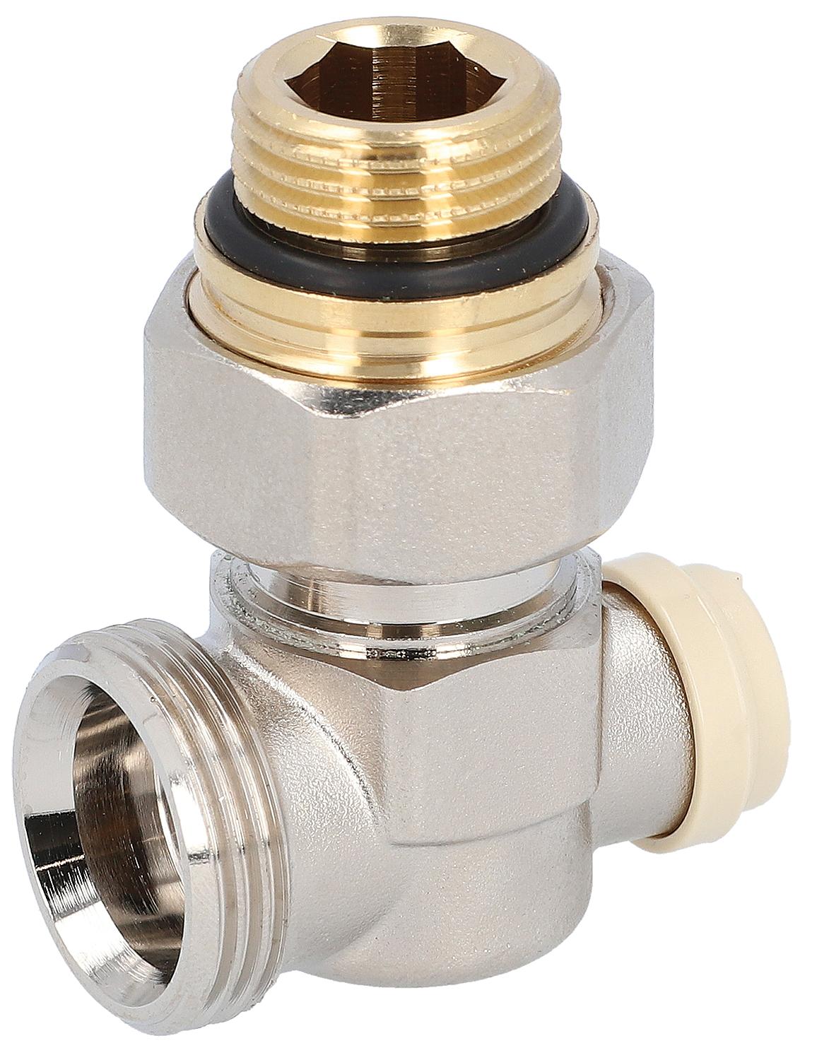 Single ball valve, angle type, 1/2" male thread, pipe connection 3/4"
