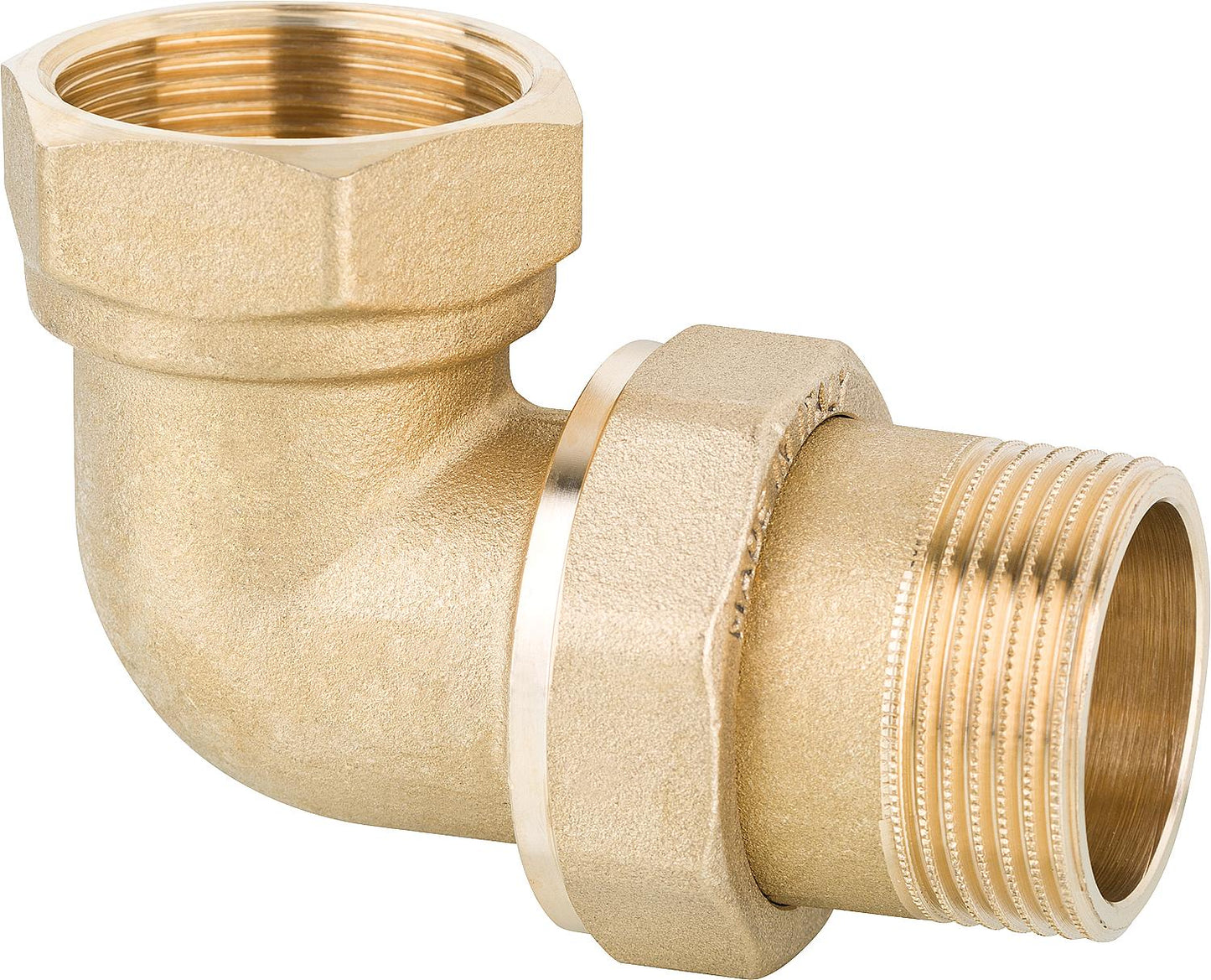 Brass threaded fitting, flat sealing, 90° angle, 1/2" ixa