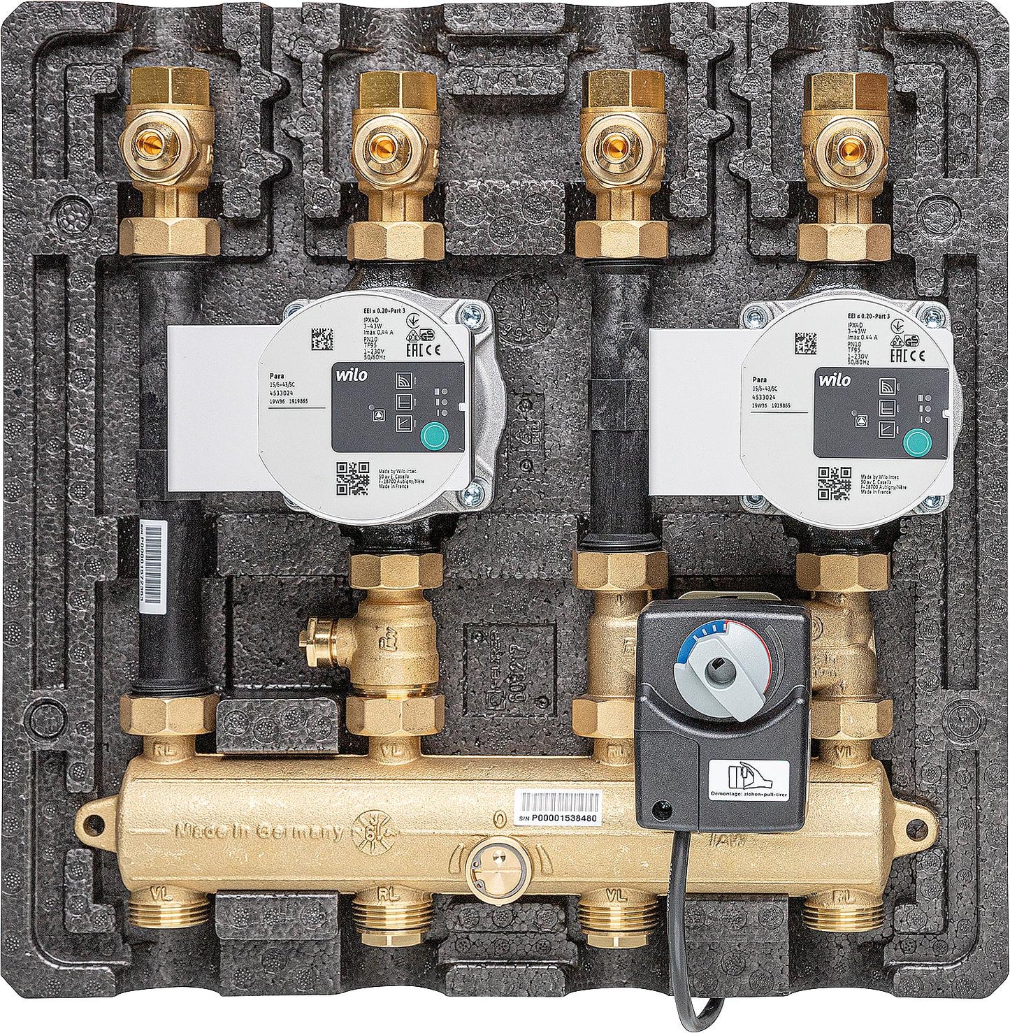 Modular distribution group Thermax DN20(3/4") 1x direct, 1x mixed, motor SR2, 2x Wilo Para SC15/6-43