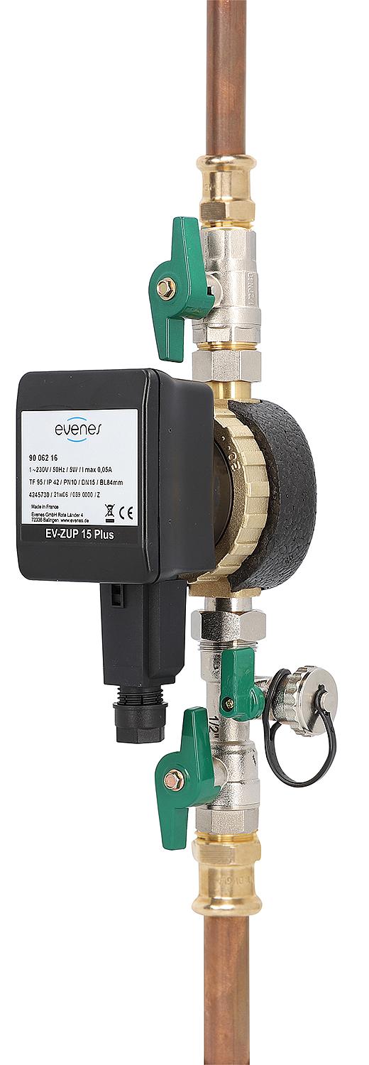 Zirkulationspumpenset Evenes EV ZUP 15 Plus und Anschluss-Set mit Spüleinrichtung