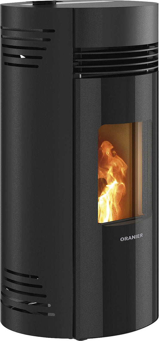 Poêle à granulés Oranier Sando 50, acier, noir ; raccordement du conduit de fumée à l'arrière