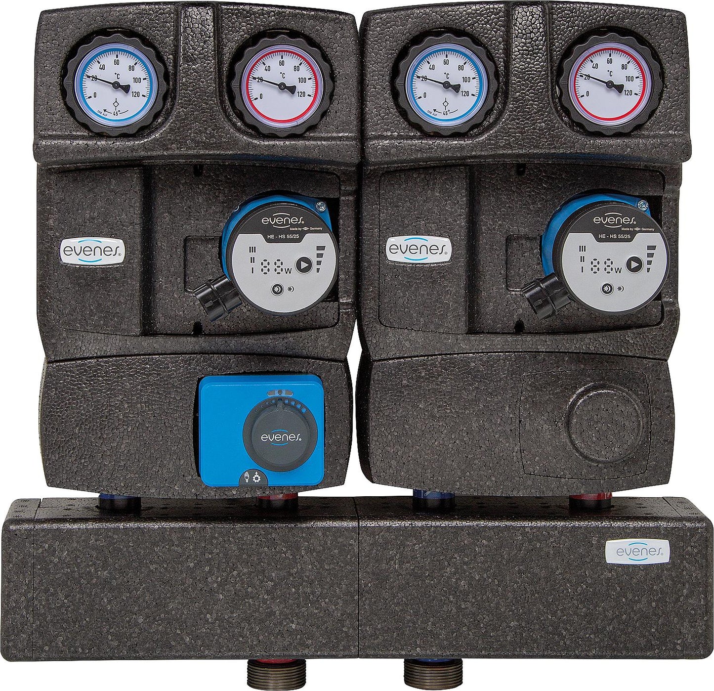 Groupe de distribution de modules Evenes 1 circuit direct, 1 circuit mélangeur DN25 (1")