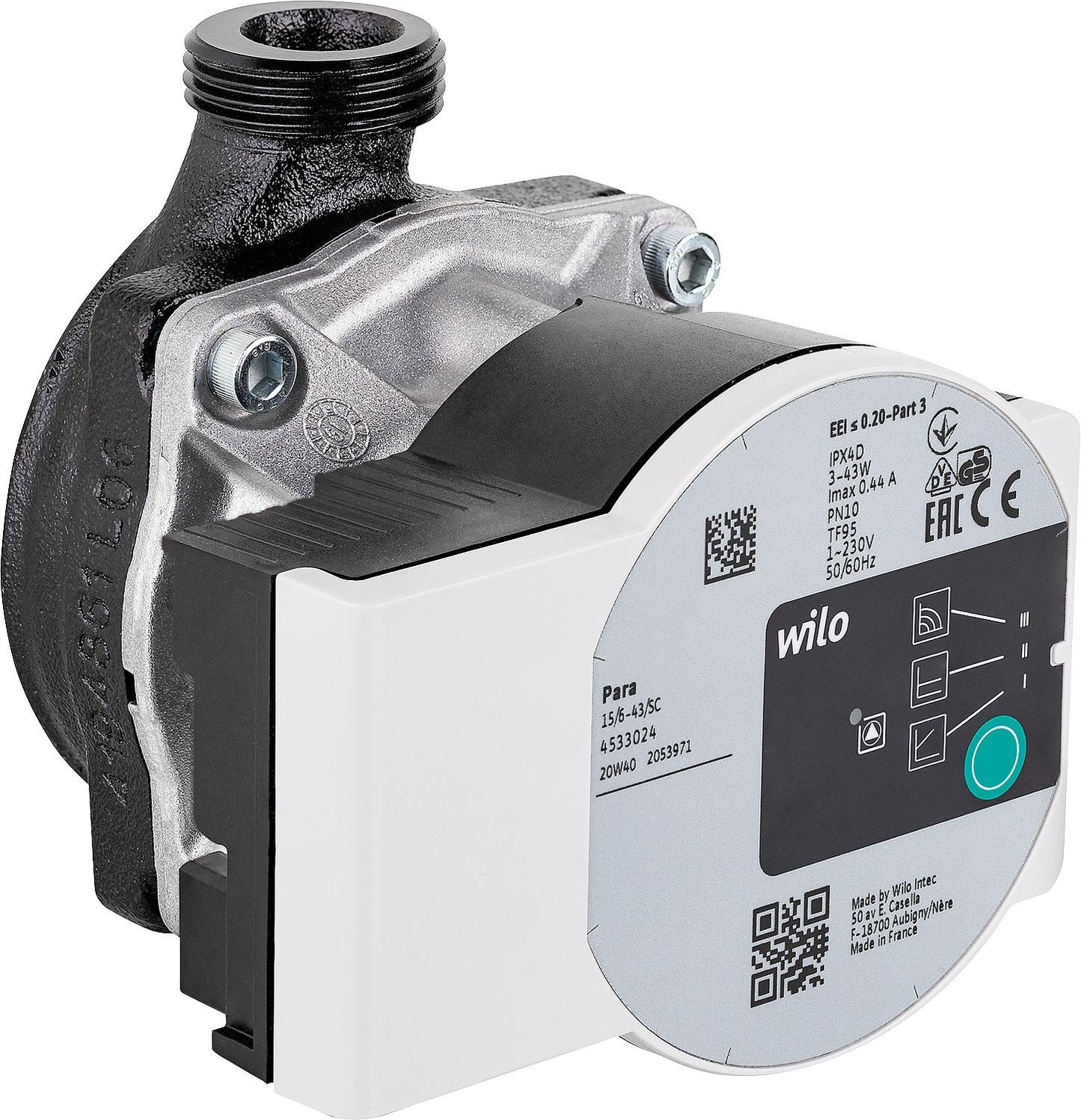 Umwälzpumpe PAW Wilo Para SC 15/6-43, 130mm, 9 Uhr, DN25 (1") AG, Molex