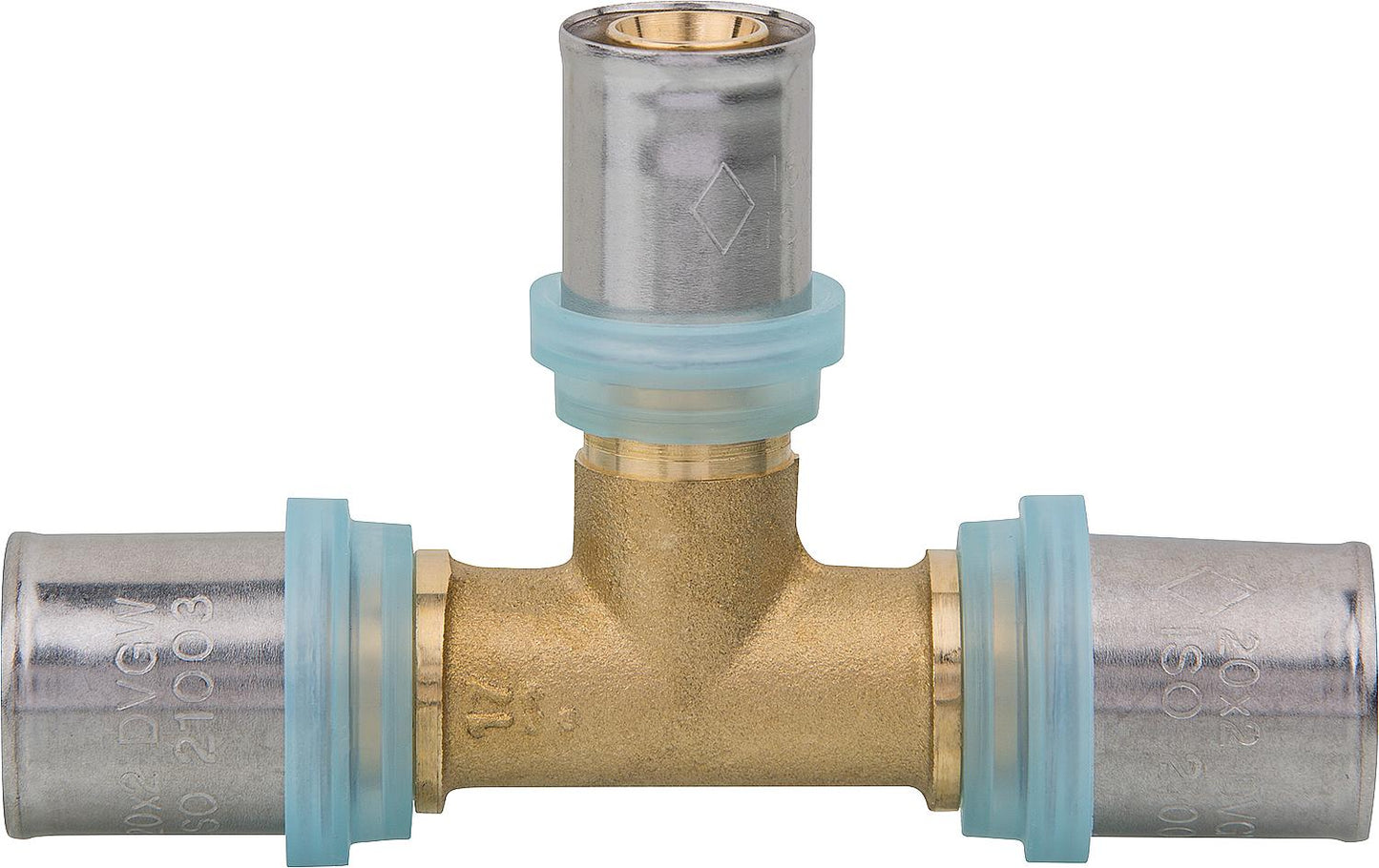 EVENES press fitting for MSVR T-piece center outlet reduced 20x2-16x2-20x2mm, TH contour