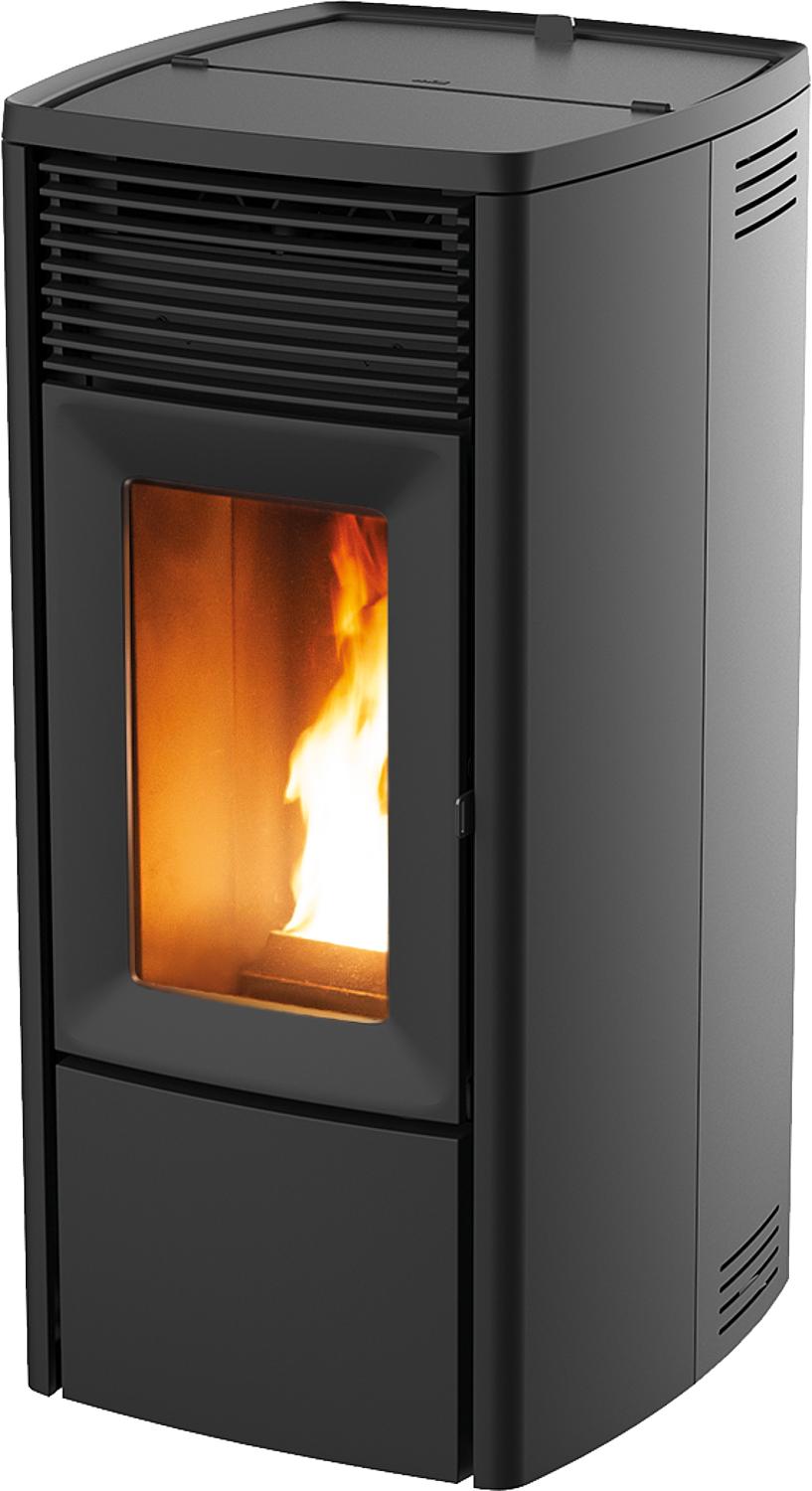 Ego Air 8 R pellet stove, basic unit with black metal casing, 8.1 kW