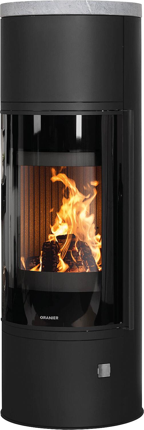Arena (W+) 2.0 steel black wood-burning stove with glass cover plate