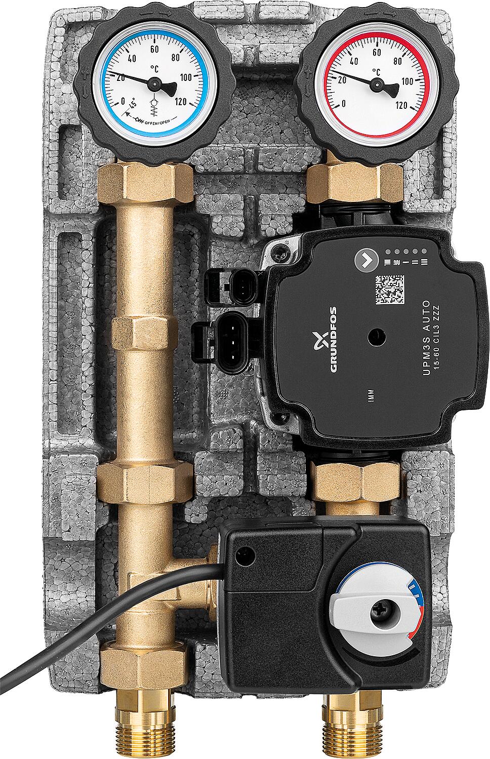 Easyflow DN20 (3/4") heating circuit set with 3-way mixer, mixer motor, and Grundfos UPM3S AUTO 15-60 pump