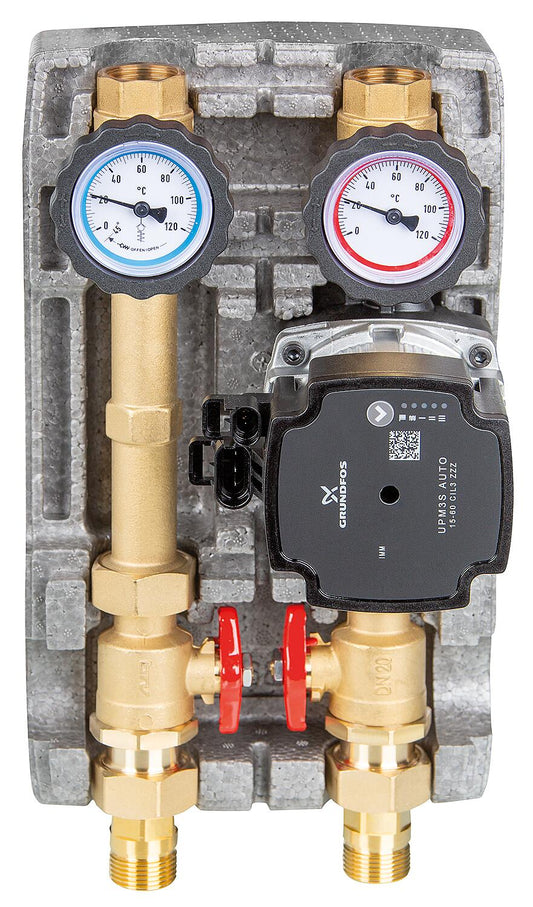 Easyflow DN20 unmixed heating circuit set, heat meter section with Grundfos UPM3S AUTO 15-60 pump