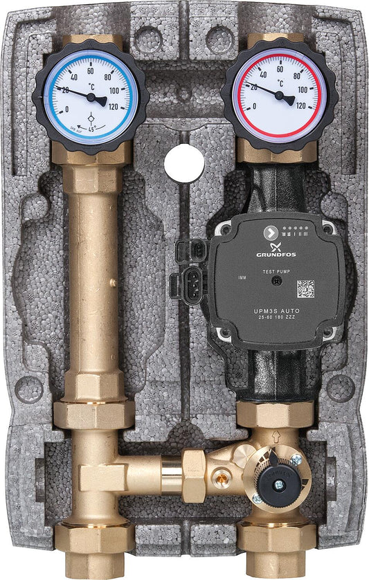 Easyflow DN25 (1") heating circuit set with 3-way mixer without mixer motor, Grundfos UPM3S AUTO 25-60 pump