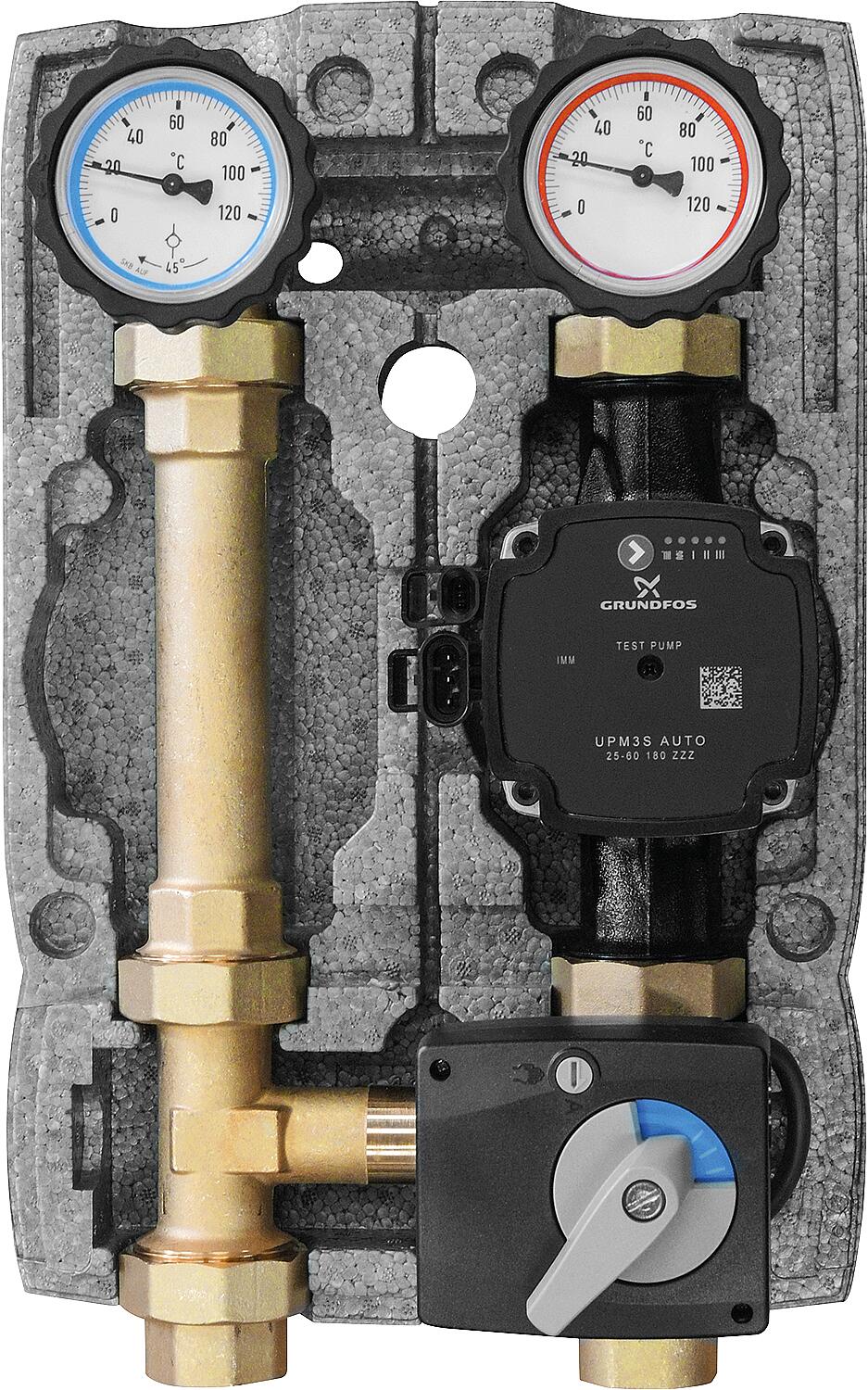 Heating circuit set Easyflow DN25 3-way mixing valve with actuator, Grundfos UPM3 Hybrid 25-70,