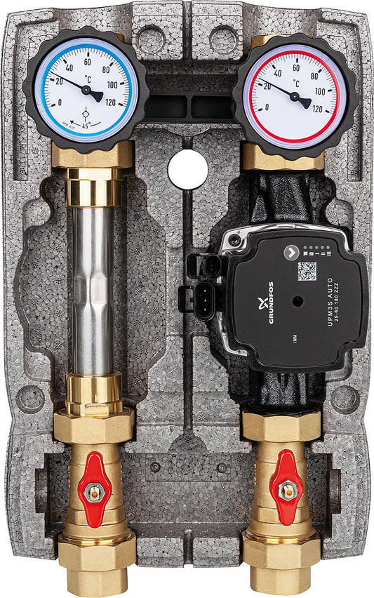Easyflow DN25(1") unmixed heating circuit set with heat meter section, Grundfos UPM3S AUTO 25-60 pump