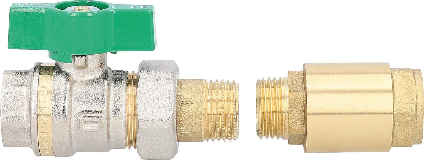 Circulation pump connection set, 2-piece, DN15 (1/2"), ball valve and backflow preventer