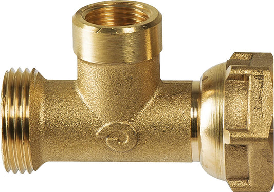 Brass T-piece with DN20 (3/4") male thread x DN10 (3/8") female thread x DN20 (3/4") female thread