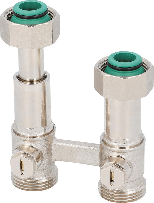 Zweirohr-Hahnblock mit Ausgleichsteleskop, Ausführung Durchgang für Heizkörperanschluss DN20 (3/4") Eurokonus