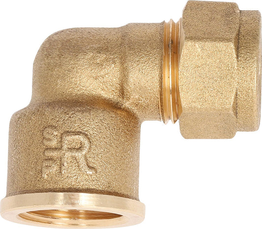 Compression fitting, brass, screw-in elbow 15 x DN15 (1/2") female thread
