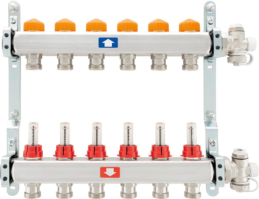 Heating circuit manifold itap 918 CB Eclipse, DN25 (1") stainless steel, 2 heating circuits, with flow meter