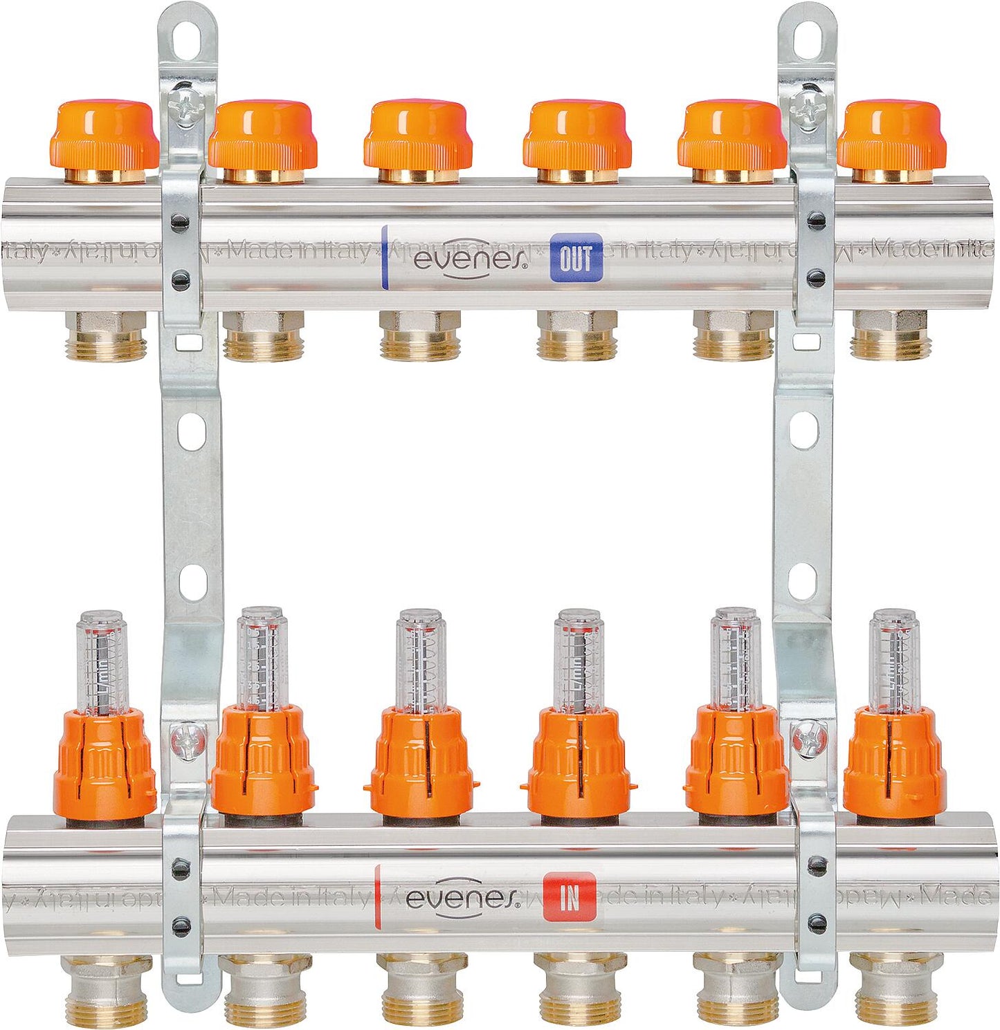 heating circuit manifold evenes M 6.2 Dynamic, DN25 (1") brass, 2 heating circuits with flow meter