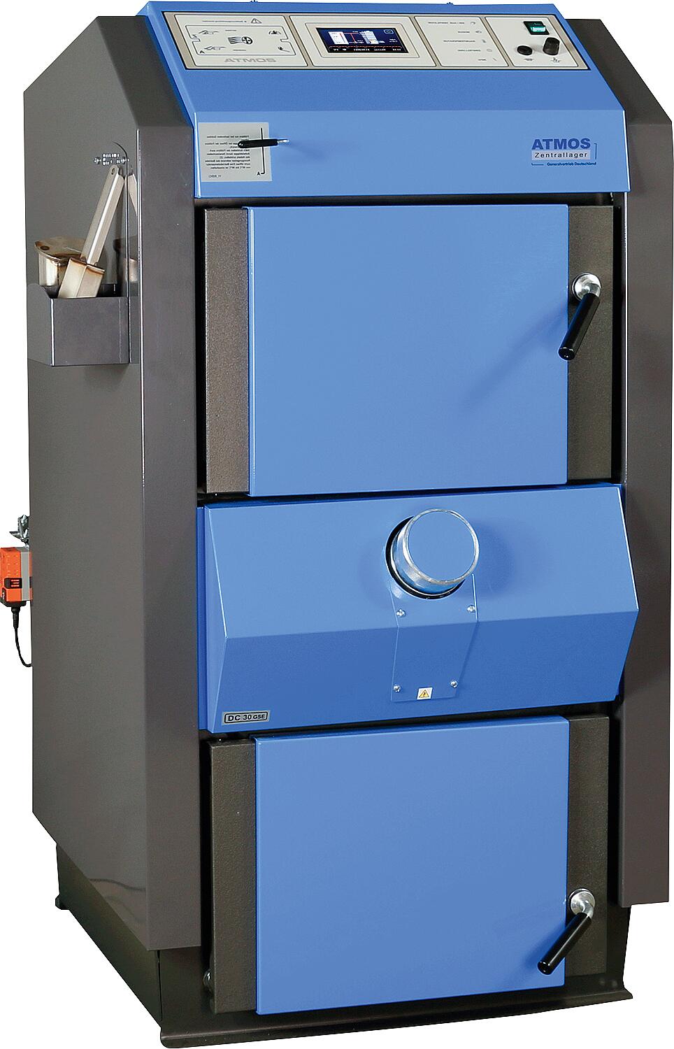 Atmos DC22GSE wood gasification boiler with automatic ignition and Compact F8 module