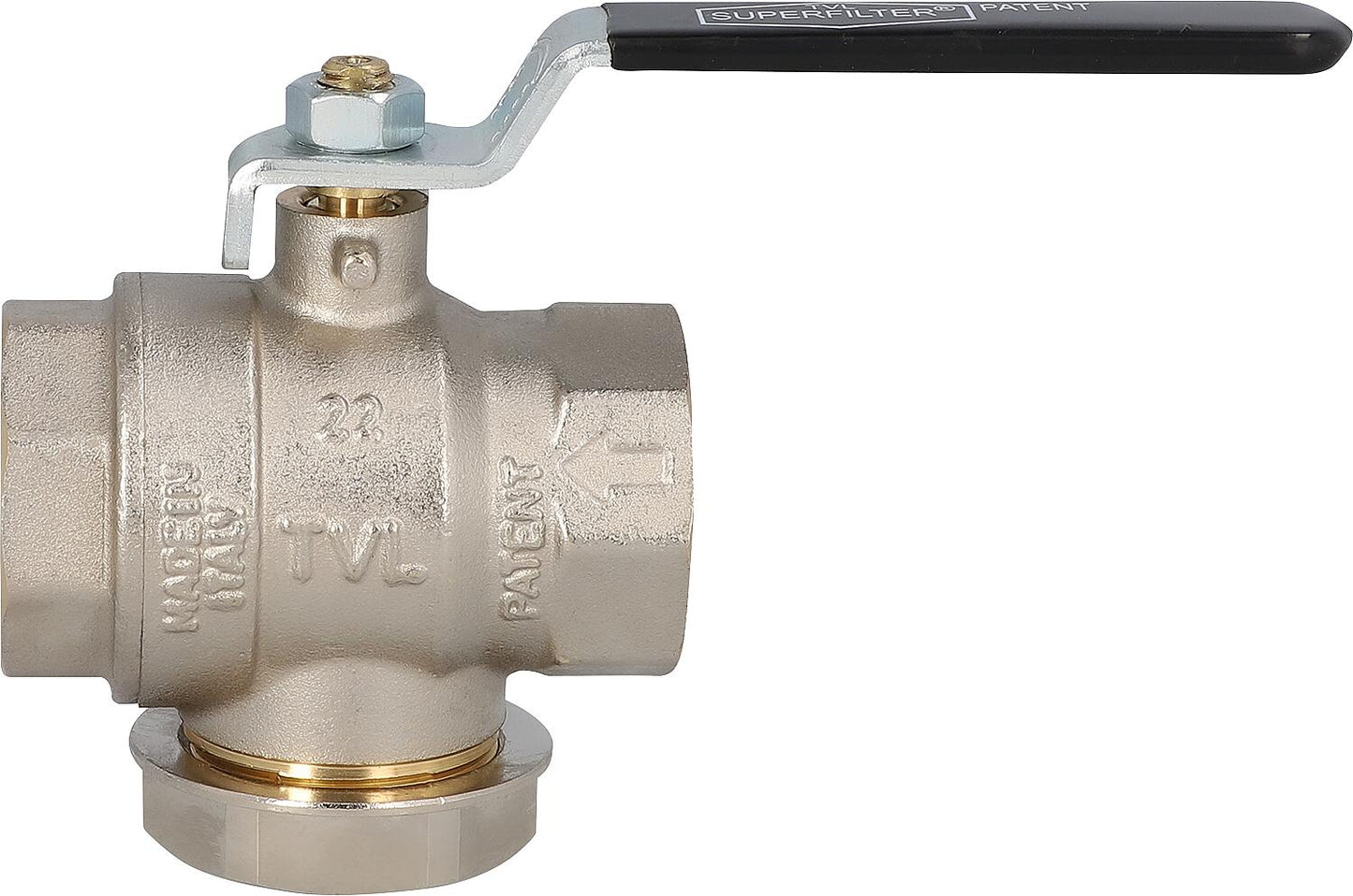 Superfilter Kugelhahn DN50 (2") mit Filter und Magnet, Stahlhebel Schwarz