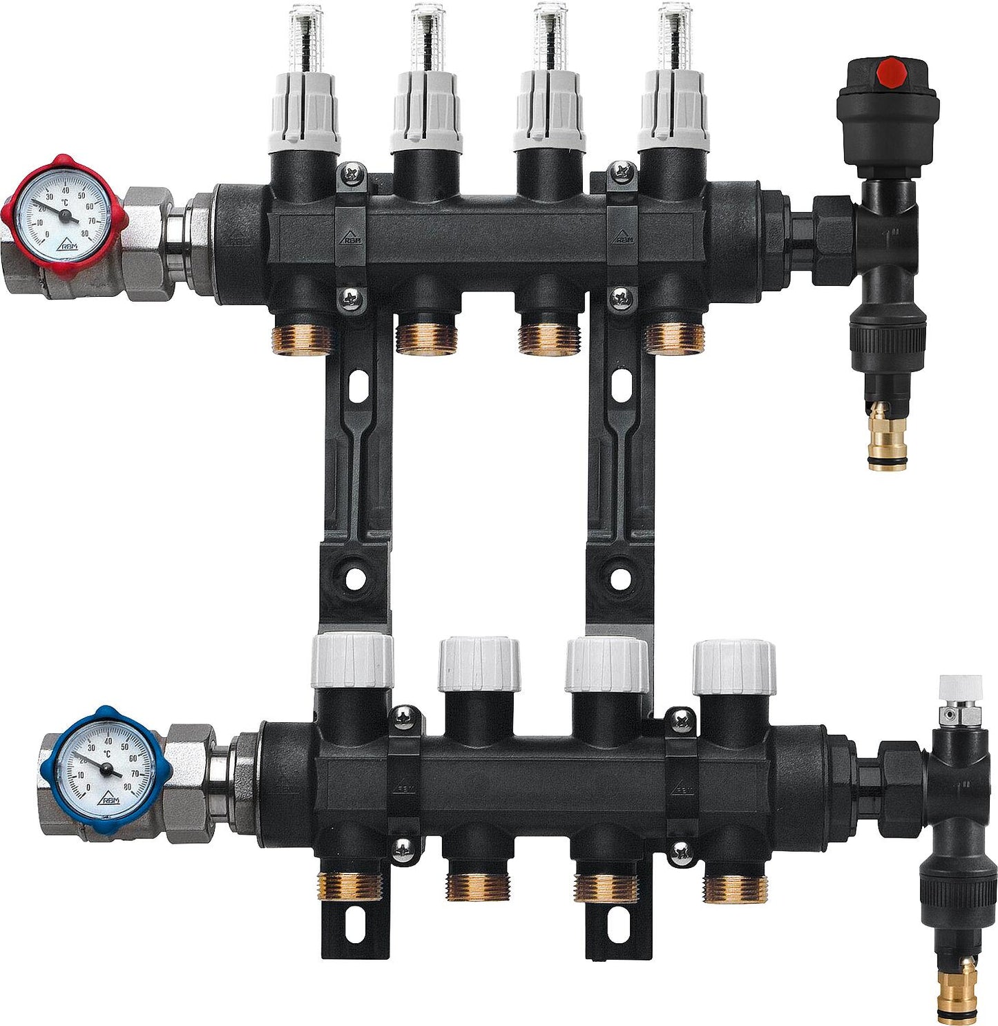 Underfloor heating manifold DN25 (1") plastic, 3 heating circuits