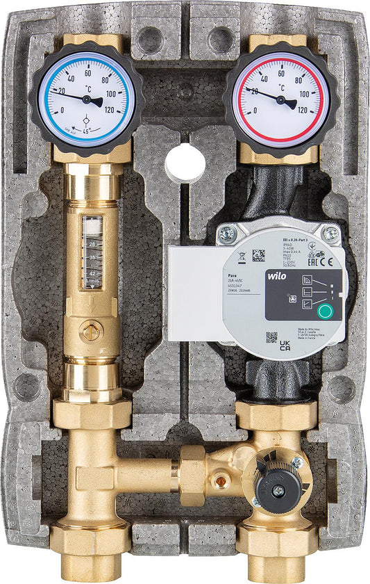 Heating circuit set Easyflow DN25 (1"), 3-way mixer with flow meter, Wilo Para 25/6 SC