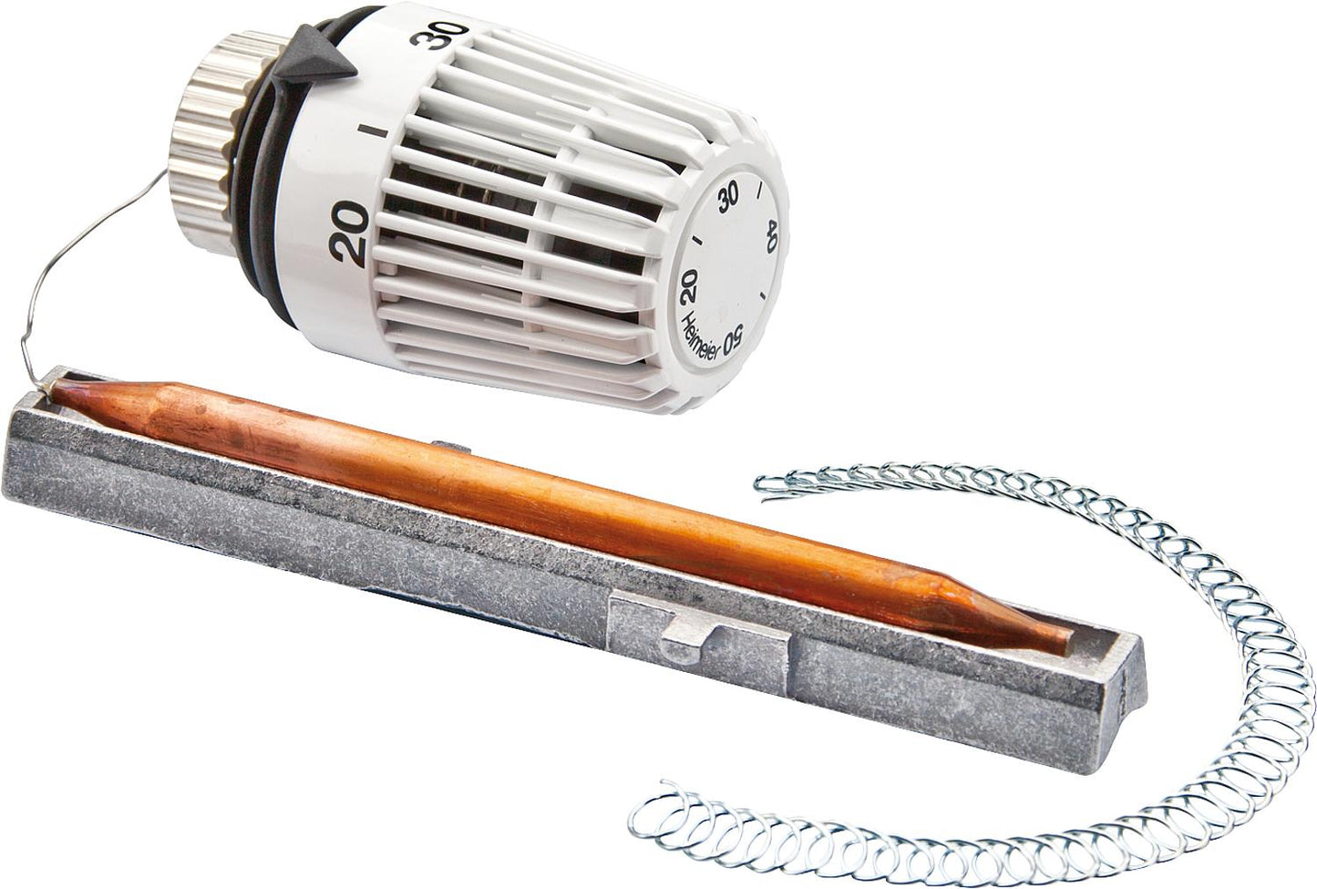 Heimeier thermostat head K as surface and immersion sensor with mounting material