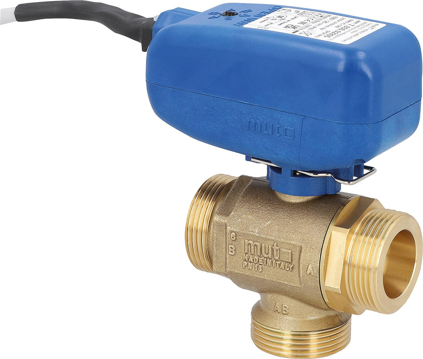 Vanne à bille électrique TMO XL 3 voies, filetage mâle, joint plat