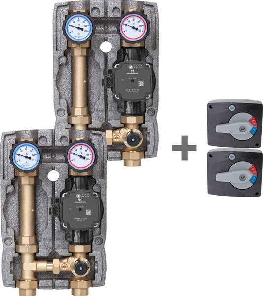 Special offer set: 2x Easyflow DN25 (1") heating circuit set with 3-way mixer + 2x Easyflow mixer motors