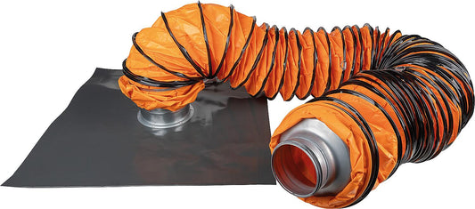 Exhaust hose set with tarpaulin for the dust extraction box