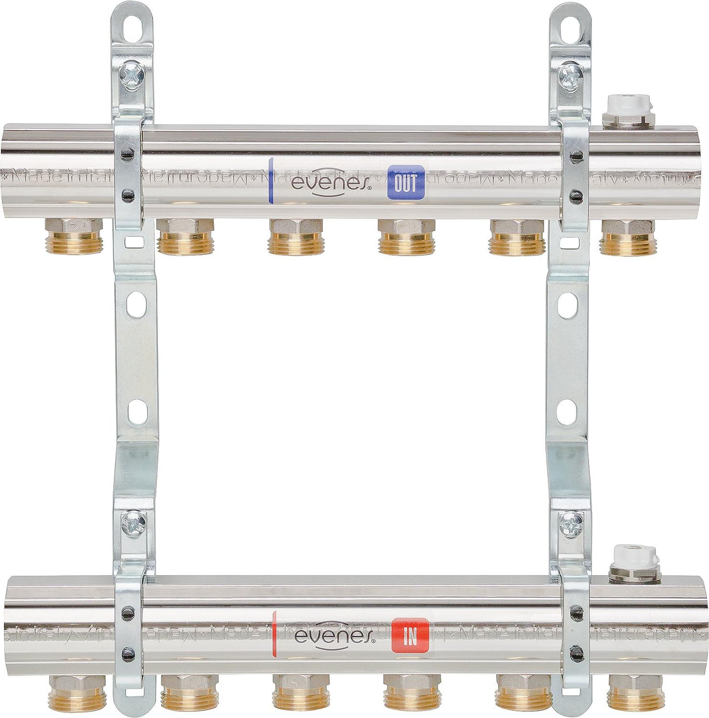 Evenes type M1.2 heating circuit manifold, DN25(1") brass, 2 heating circuits
