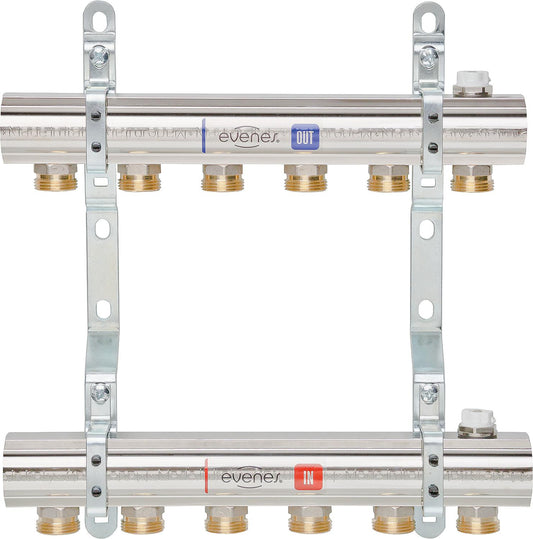 Evenes type M1.2 heating circuit manifold, DN25(1") brass, 2 heating circuits