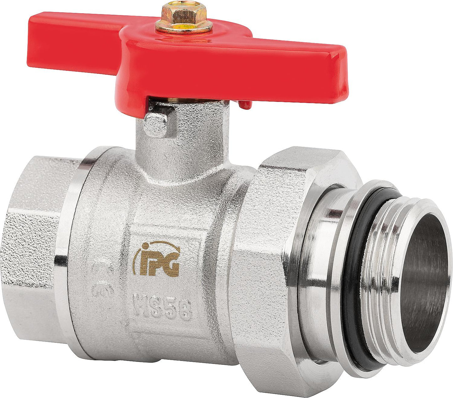 Ball valve with 1" screw connection, self-sealing